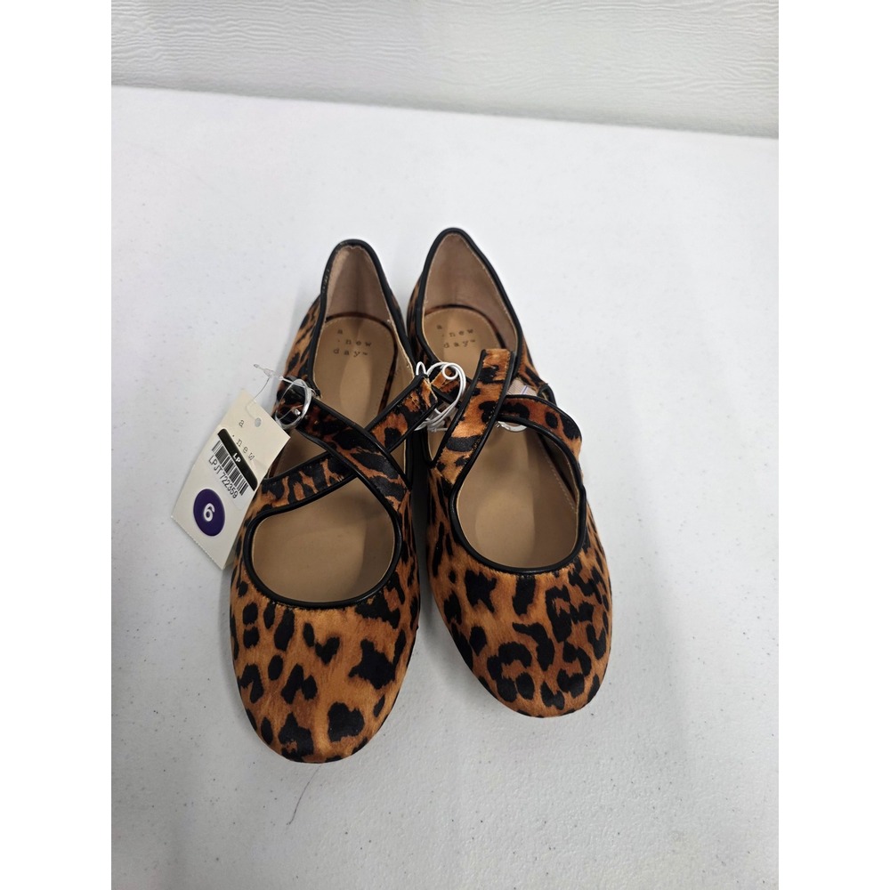 A New Day Womens Leopard Print Mary Jane Flats Brown Black Size 6 Strappy Shoes